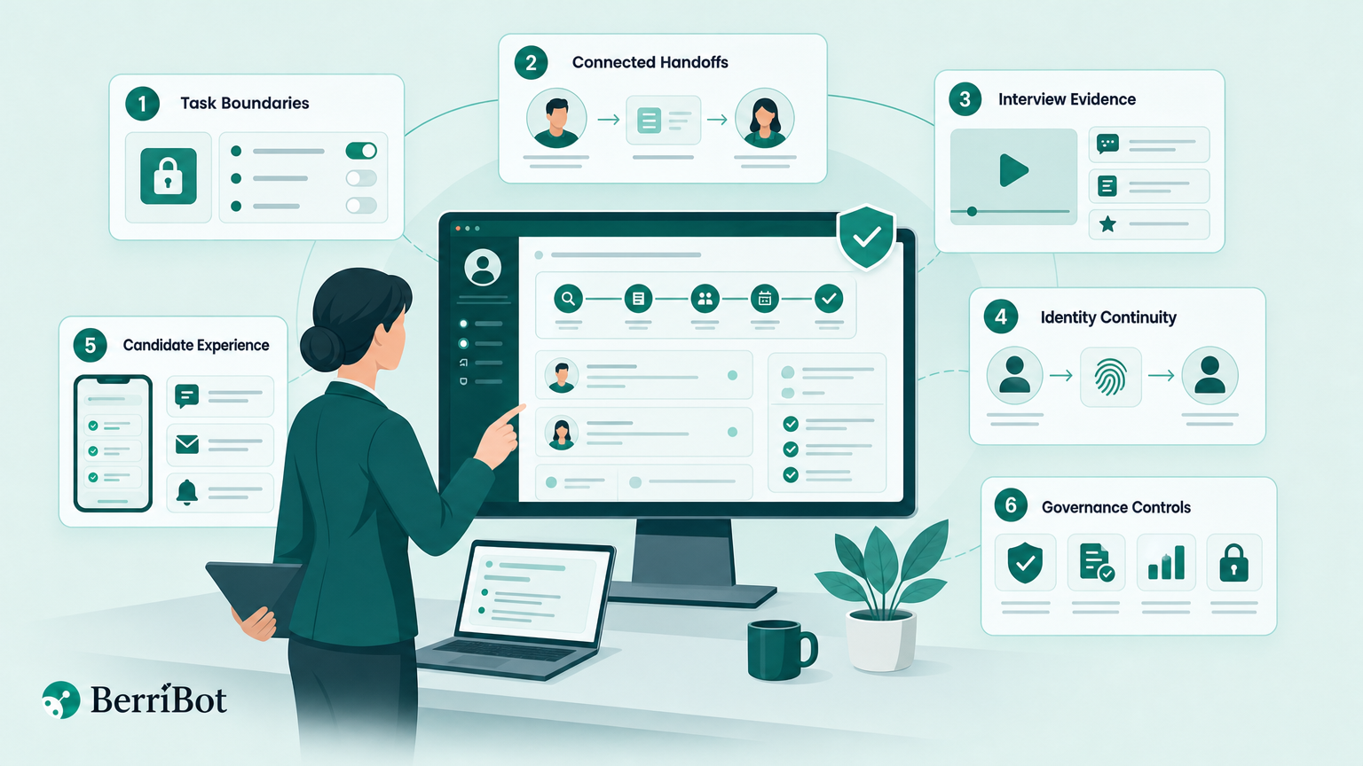 Illustration of an enterprise buyer's checklist for evaluating an AI recruiting agent.