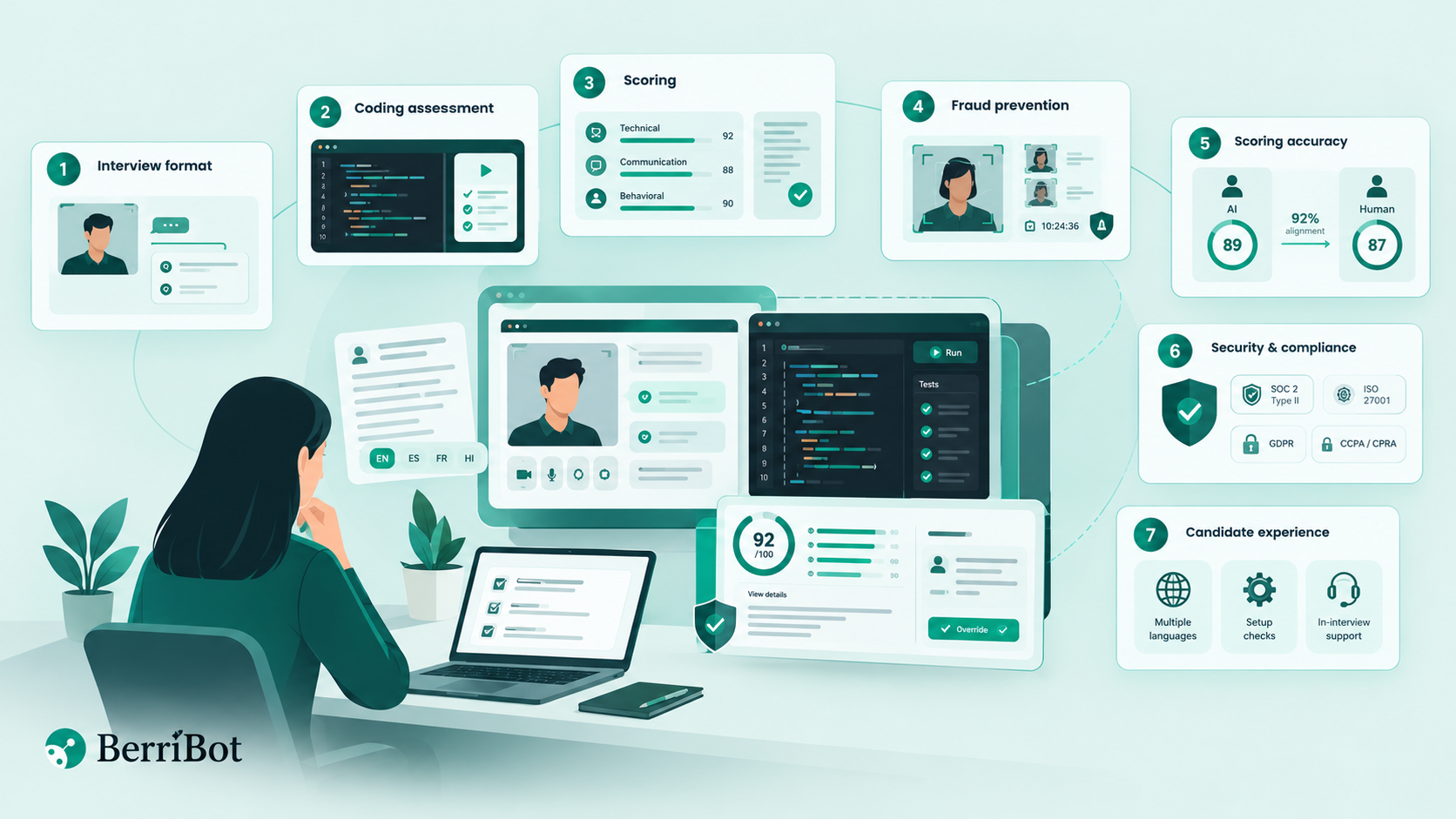 Illustration of an AI interview platform evaluation checklist.